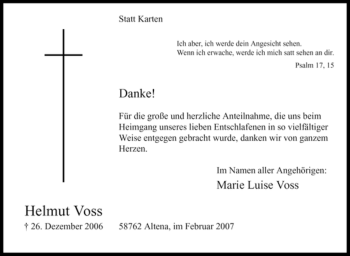 Todesanzeige von Helmut Voss von WESTFÄLISCHER ANZEIGER