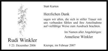Todesanzeige von Rudi Winkler von WESTFÄLISCHER ANZEIGER