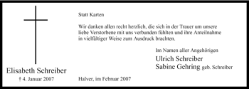 Todesanzeige von Elisabeth Schreiber von WESTFÄLISCHER ANZEIGER