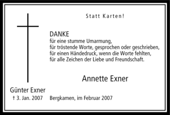 Todesanzeige von Günter Exner von WESTFÄLISCHER ANZEIGER