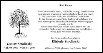 Todesanzeige von Gustav Smolinski von WESTFÄLISCHER ANZEIGER