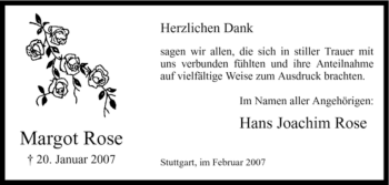 Todesanzeige von Margot Rose von WESTFÄLISCHER ANZEIGER