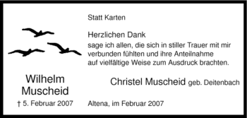 Todesanzeige von Wilhelm Muscheid von WESTFÄLISCHER ANZEIGER