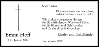 Todesanzeige von Emmi Hoff von WESTFÄLISCHER ANZEIGER