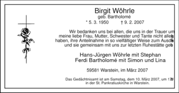 Todesanzeige von Birgit Wöhrle von WESTFÄLISCHER ANZEIGER