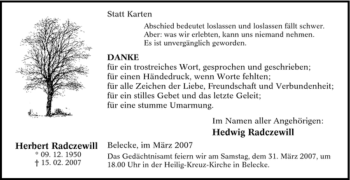 Todesanzeige von Herbert Radczewill von WESTFÄLISCHER ANZEIGER
