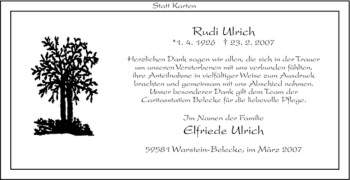 Todesanzeige von Rudi Ulrich von WESTFÄLISCHER ANZEIGER