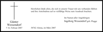 Todesanzeige von Günter Wessendorf von WESTFÄLISCHER ANZEIGER
