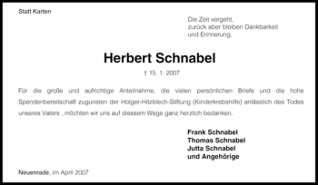 Todesanzeige von Herbert Schnabel von WESTFÄLISCHER ANZEIGER