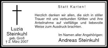 Todesanzeige von Luzia Steinkuhl von WESTFÄLISCHER ANZEIGER