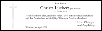 Todesanzeige von Christa Luckert von WESTFÄLISCHER ANZEIGER