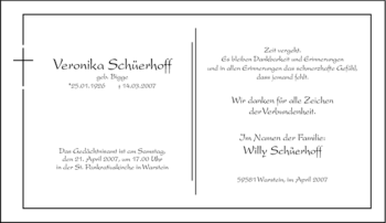 Todesanzeige von Veronika SChüerhoff von WESTFÄLISCHER ANZEIGER