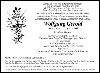 Todesanzeige von Wolfgang Gerold von WESTFÄLISCHER ANZEIGER