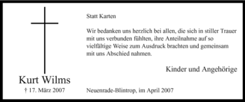 Todesanzeige von Kurt Wilms von WESTFÄLISCHER ANZEIGER
