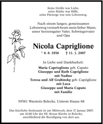 Todesanzeige von Nicola Capriglione von WESTFÄLISCHER ANZEIGER