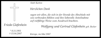 Todesanzeige von Frieda Glafenhein von WESTFÄLISCHER ANZEIGER