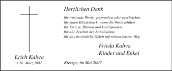 Todesanzeige von Erich Kalwa von WESTFÄLISCHER ANZEIGER