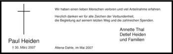 Todesanzeige von Paul Heiden von WESTFÄLISCHER ANZEIGER