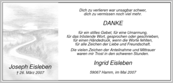 Todesanzeige von Joseph Eisleben von WESTFÄLISCHER ANZEIGER