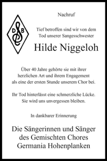Todesanzeige von Hilde Niggeloh von WESTFÄLISCHER ANZEIGER