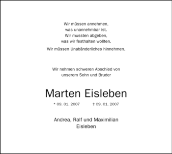 Todesanzeige von Marten Eisleben von WESTFÄLISCHER ANZEIGER