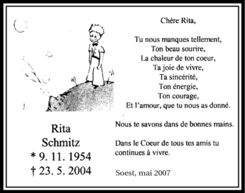 Todesanzeige von Rita Schmitz von WESTFÄLISCHER ANZEIGER