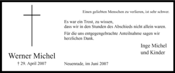Todesanzeige von Werner Michel von WESTFÄLISCHER ANZEIGER