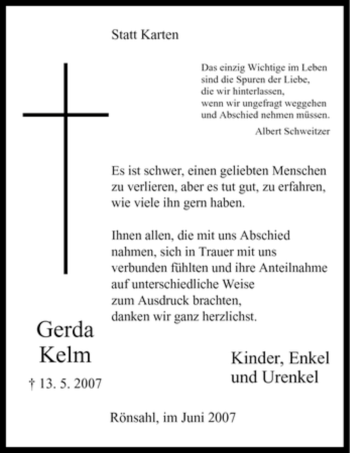 Todesanzeige von Gerda Kelm von WESTFÄLISCHER ANZEIGER