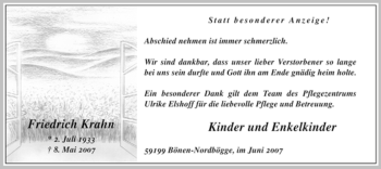 Todesanzeige von Friedrich Krahn von WESTFÄLISCHER ANZEIGER