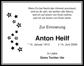 Todesanzeige von Anton Heilf von WESTFÄLISCHER ANZEIGER