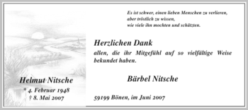 Todesanzeige von Helmut Nitsche von WESTFÄLISCHER ANZEIGER