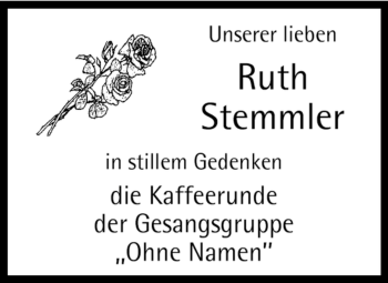 Todesanzeige von Ruth Stemmler von WESTFÄLISCHER ANZEIGER