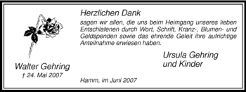 Todesanzeige von Walter Gehring von WESTFÄLISCHER ANZEIGER