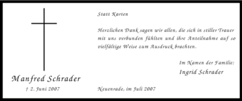 Todesanzeige von Manfred Schrader von WESTFÄLISCHER ANZEIGER