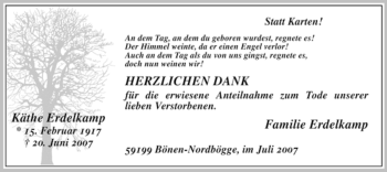 Todesanzeige von Kälthe Erdelkamp von WESTFÄLISCHER ANZEIGER