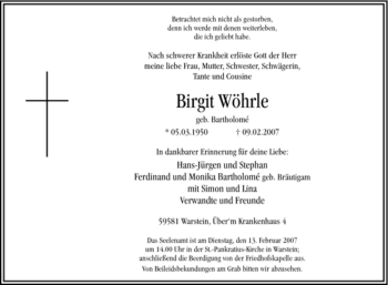 Todesanzeige von Birgit Wöhrle von WESTFÄLISCHER ANZEIGER