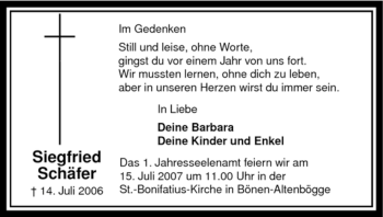 Todesanzeige von Siegfried Schäfer von WESTFÄLISCHER ANZEIGER