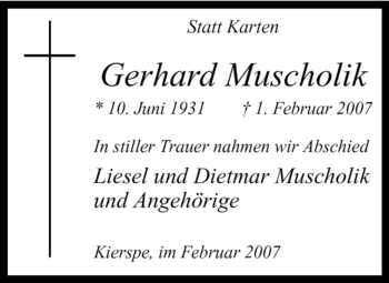 Todesanzeige von Gerhard Muscholik von WESTFÄLISCHER ANZEIGER