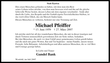 Todesanzeige von Michael Pfeiffer von WESTFÄLISCHER ANZEIGER