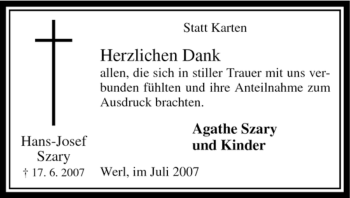 Todesanzeige von Hans-Josef Szaey von WESTFÄLISCHER ANZEIGER