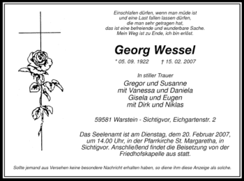 Todesanzeige von Georg Wessel von WESTFÄLISCHER ANZEIGER