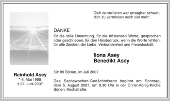 Todesanzeige von Reinhold Asey von WESTFÄLISCHER ANZEIGER