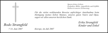 Todesanzeige von Bodo Strangfeld von WESTFÄLISCHER ANZEIGER