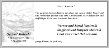 Todesanzeige von Gertrud Maiwald von WESTFÄLISCHER ANZEIGER