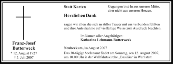 Todesanzeige von Franz-Josef Butterweck von WESTFÄLISCHER ANZEIGER
