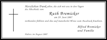 Todesanzeige von Ruth Bremicker von WESTFÄLISCHER ANZEIGER