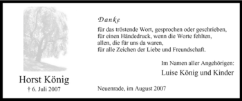 Todesanzeige von Horst König von WESTFÄLISCHER ANZEIGER