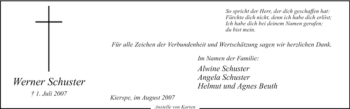 Todesanzeige von Werner Schuster von WESTFÄLISCHER ANZEIGER