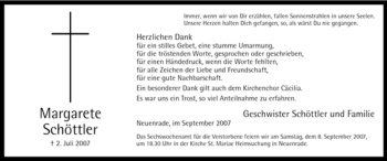 Todesanzeige von Margarete Schöttler von WESTFÄLISCHER ANZEIGER