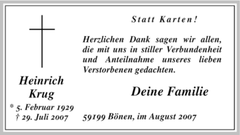 Todesanzeige von Heinrich Krug von WESTFÄLISCHER ANZEIGER
